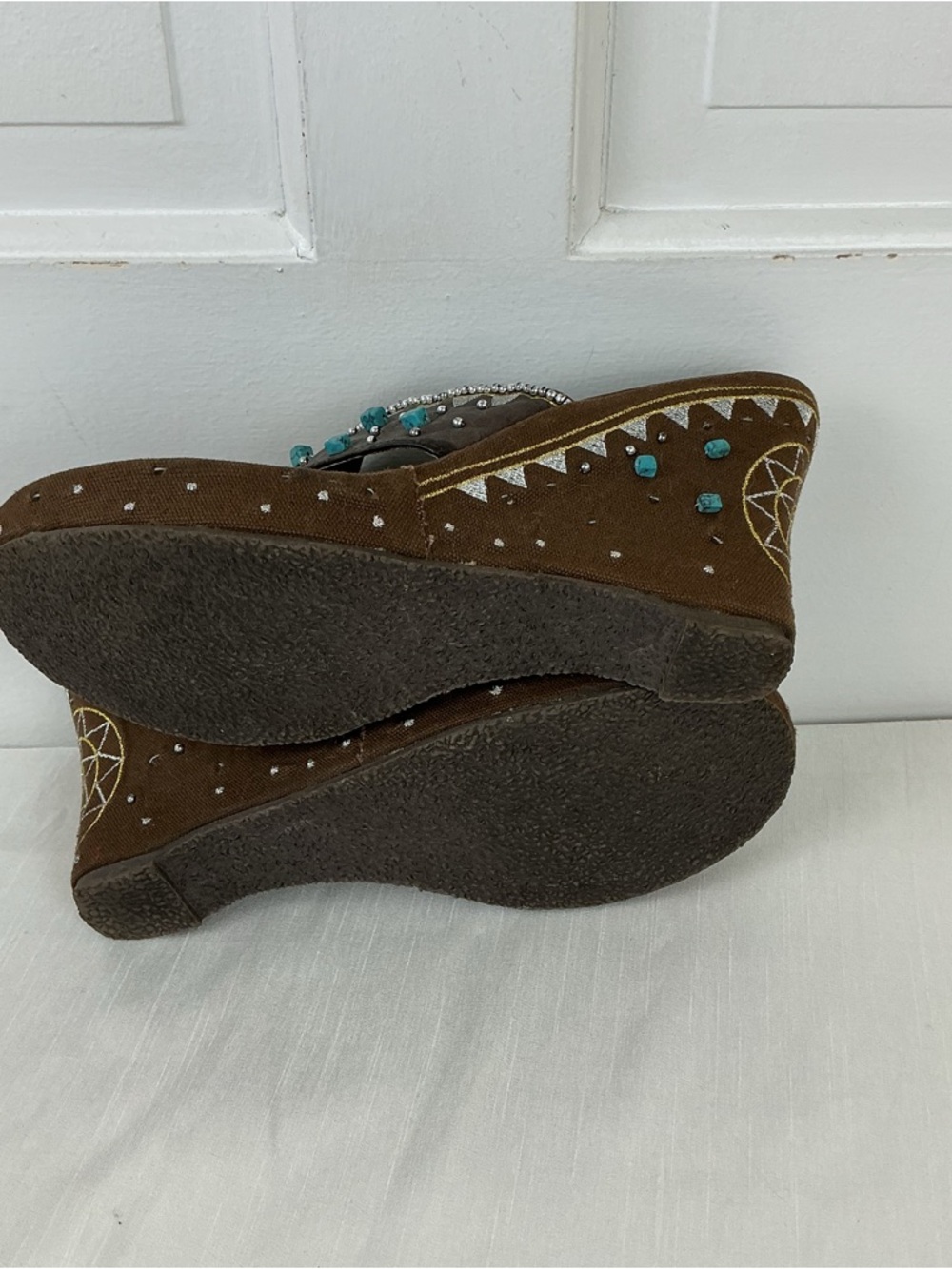 Boho Turquoise Beaded Wedge Sandals - Picture 10 of 11